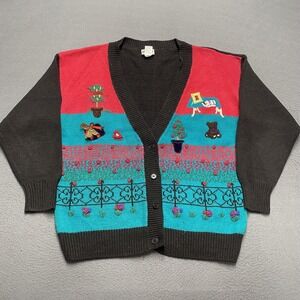 Koret Sport Petites Sweater Womens Petite Medium Black‎ Red Cardigan Embroidered